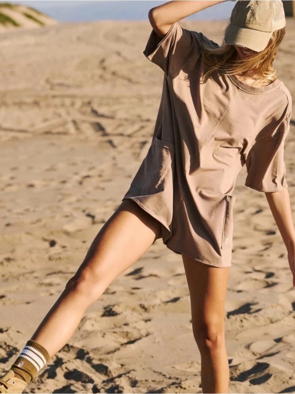 Free People FP Movement NWT Hotshot Tee Romper in Mocha Latte Size Large